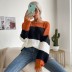 autumn women s contrast color round neck knitted pullover sweater nihaostyles wholesale clothing NSDMB80624