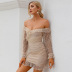 women s net yarn V-neck off-shoulder ruffled sexy perspective dress nihaostyles wholesale clothing NSWX80649