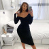 autumn and winter women s V-neck long-sleeved slimming package hip dress nihaostyles wholesale clothing NSJYF80666