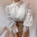 Hollow Flower Lace Stitching Stand-Up Collar Shirt NSYID80890
