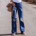 Jeans de cintura alta con piernas anchas rasgadas de color sólido NSYF80700