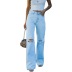 Jeans de cintura alta con piernas anchas rasgadas de color sólido NSYF80700