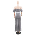 women s deep v-neck halterneck package hip slit long banquet dress nihaostyles wholesale clothing NSCYF80793