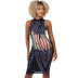 Printed sequin sleeveless slim dress NSCYF80794