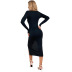 women s round neck slim button splitted knitted sweater dress nihaostyles wholesale clothing NSJM80805