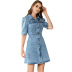 women s lapel button receiving waist short denim dress nihaostyles wholesale clothing NSJM80827