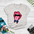 Round Neck Short Sleeve Cartoon Starry Lips Print T-shirt nihaostyles clothing wholesale NSYAY81308