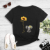 Cartoon Elephant Sunflower English Print T-Shirt NSYAY81303