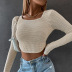 Short Tight-Fitting Wide-Neck Sweater Shirt NSLIH80928