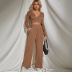 sexy knitted v-neck short top and straight pants two-piece set nihaostyles wholesale clothing NSLIH80933
