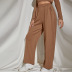 sexy knitted v-neck short top and straight pants two-piece set nihaostyles wholesale clothing NSLIH80933