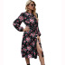 autumn and winter women s round neck flower print slitted dress nihaostyles wholesale clothing NSJM80951