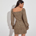 women s low-cut square collar leopard print zipper short dress nihaostyles wholesale clothing NSLIH80964