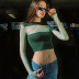 round neck pullover long-sleeved cropped T-shirt nihaostyles clothing wholesale NSSWF81048