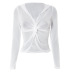 White net gauze long-sleeved hooded polyester twist front crop blouse NSSWF81097