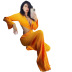 Solid Color Round Neck Pullover Ring Waist Hollow Pleated Jumpsuit NSMG81136