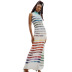 round neck pullover sleeveless striped print long dress nihaostyles clothing wholesale NSMG81137