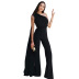 solid color long-sleeved one-shoulder pleated jumpsuit nihaostyles clothing wholesale NSMG81148