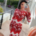 round neck pullover hollow back printing long-sleeved dress nihaostyles clothing wholesale NSMG81152