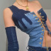 solid color stitching long-sleeved denim top with chain nihaostyles clothing wholesale NSMG81160