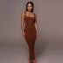 Solid Color Round Neck Pullover Threaded Long Dress NSMG81170