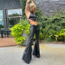 solid color low-waist strap pleated bell bottoms nihaostyles clothing wholesale NSMG81175
