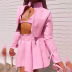 solid color waist strap long sleeve leather short skirt suit nihaostyles clothing wholesale NSMG81179