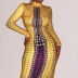 yellow polka-dot long-sleeved round neck dress nihaostyles clothing wholesale NSFLY81208