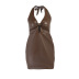 leather halterneck V-neck dress nihaostyles clothing wholesale NSFLY81215