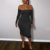 slanted shoulder strap one-shoulder solid color dress nihaostyles clothing wholesale NSFLY81216
