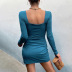 square neck halter long-sleeved lace-up slim dress nihaostyles clothing wholesale NSXPF81221