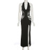 hollow V-neck lace solid color slit slim dress nihaostyles clothing wholesale NSXPF81225