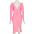 pure color folds irregular V-neck dress nihaostyles clothing wholesale NSXPF81232