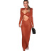 hollow round neck solid color slit dress nihaostyles clothing wholesale NSXPF81242