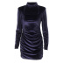 high-neck hollow shoulder pad long-sleeved slim dress nihaostyles clothing wholesale NSXPF81253