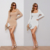 long-sleeved knitted slit package hip tight dress nihaostyles wholesale clothing NSXIA83166