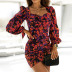square neck print long-sleeved package hip floral dress nihaostyles wholesale clothing NSXIA83174
