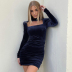 High-Neck Hollow Solid Color Long-Sleeved Tight Dress NSYID83241