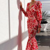 V-neck print fishtail dress nihaostyles wholesale clothing NSXIA83255