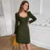 autumn and winter v neck slim solid color belted dress nihaostyles wholesale clothing NSYIS83215