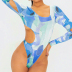 Sexy Hollow Print Wrapped Chest Long-Sleeved One-Piece Swimsuit NSYID83259