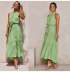 halter neck sleeveless print dress with belt nihaostyles clothing wholesale NSLBS81506