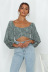 floral digital printing slim long-sleeved square-neck crop top nihaostyles clothing wholesale NSMDF81526