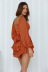 Solid Color Square Collar Lace Shorts Lantern Sleeve Ruffle Jumpsuit NSMDF81527