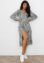 Digital Print Square Neck Long Sleeve Floral Side Slit Dress NSMDF81530
