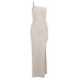 Solid Color Slit Single Slanted Shoulder Slim Dress NSXPF77247
