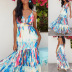 digital printing V-neck stitching sling dress nihaostyles clothing wholesale NSZH81597