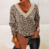 leopard print long-sleeved V-neck loose top nihaostyles clothing wholesale NSZH81605