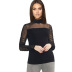 solid color high collar net yarn long-sleeved T-shirt nihaostyles clothing wholesale NSXYZ81671