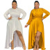 Solid Color Plus Size Irregular Long-Sleeved Dress NSYMA81686